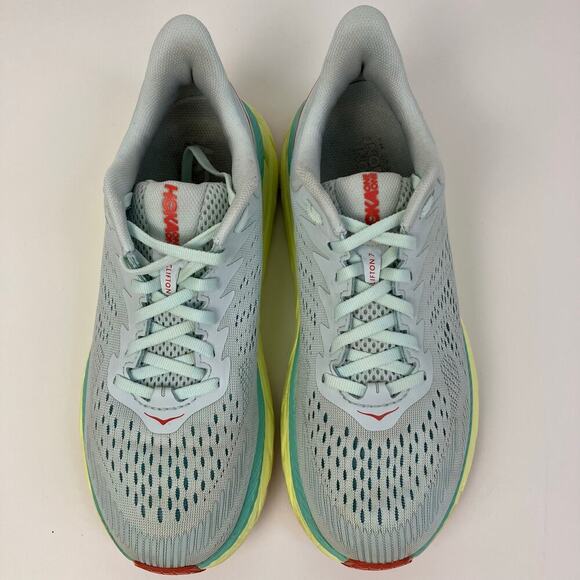Hoka One One Womens Sz 8 Clifton 7 Running Shoes Light Green Yellow Mesh Lace-up - Picture 5 of 16